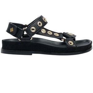 $345 New Sandro Black and Gold Slide Sandals with Minimalist Design